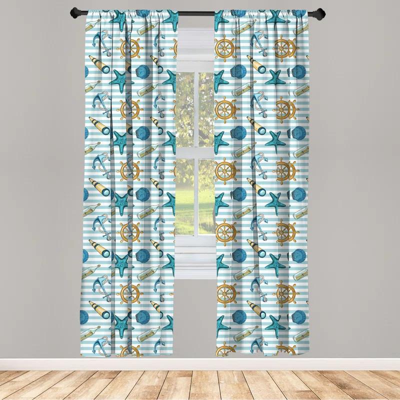 Ambesonne Nautical Striped Semi-Sheer Rod Pocket Curtain Panels (Set of 2)