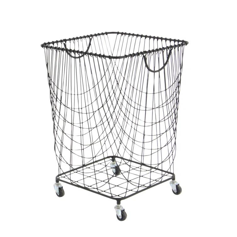 Metal Deep Set Metal Mesh Laundry Basket Storage Cart with Wheels and Handles