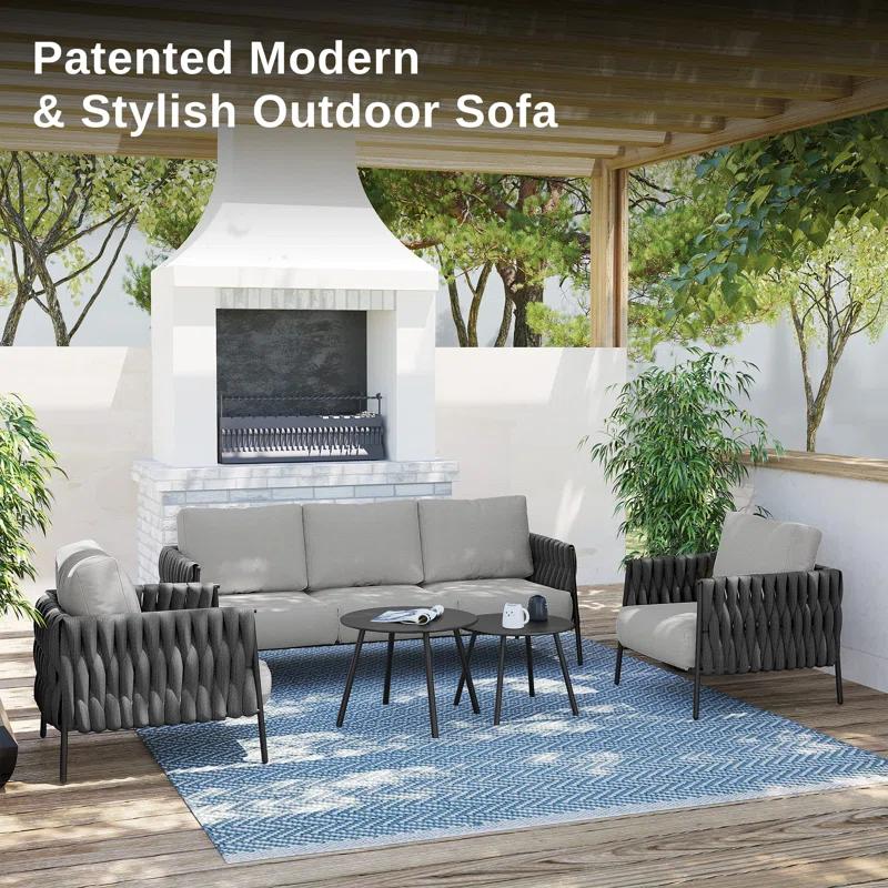 EAST OAK Patio Furniture Set 5 Pieces Sofa with Two Round Coffee Table  and Waterproof Thick Cushion Deep Seating