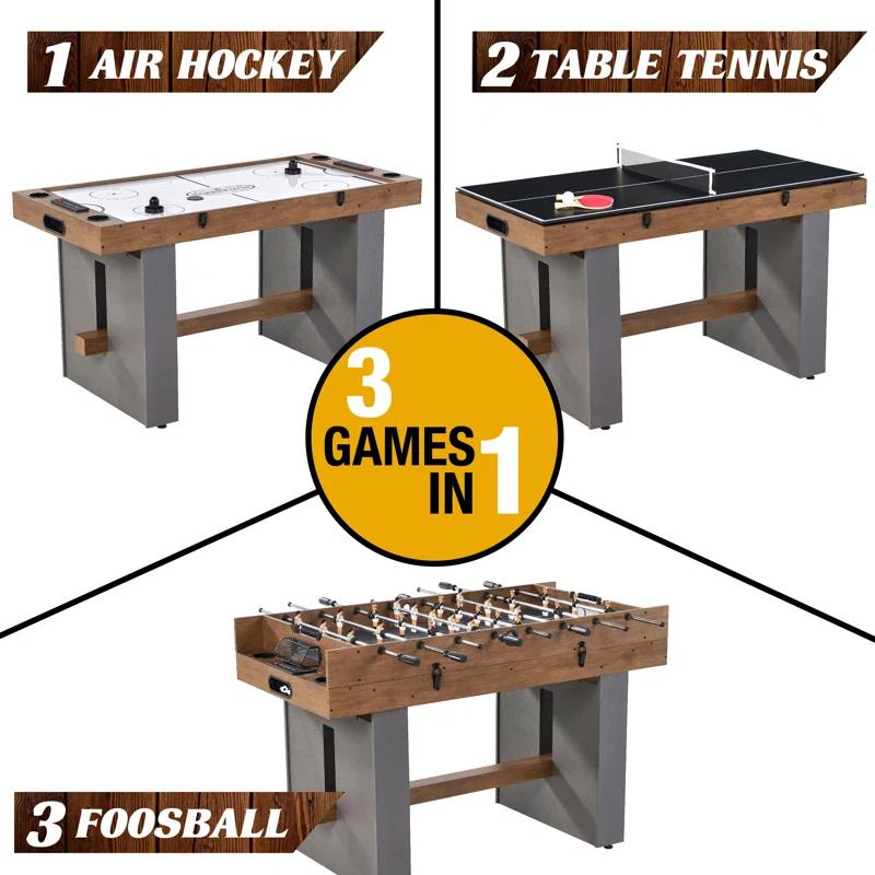 Barrington Billiards Company Barrington Urban Collection 54” 3-in-1 Combination Table includes  Air Hockey, Foosball, And Table Tennis