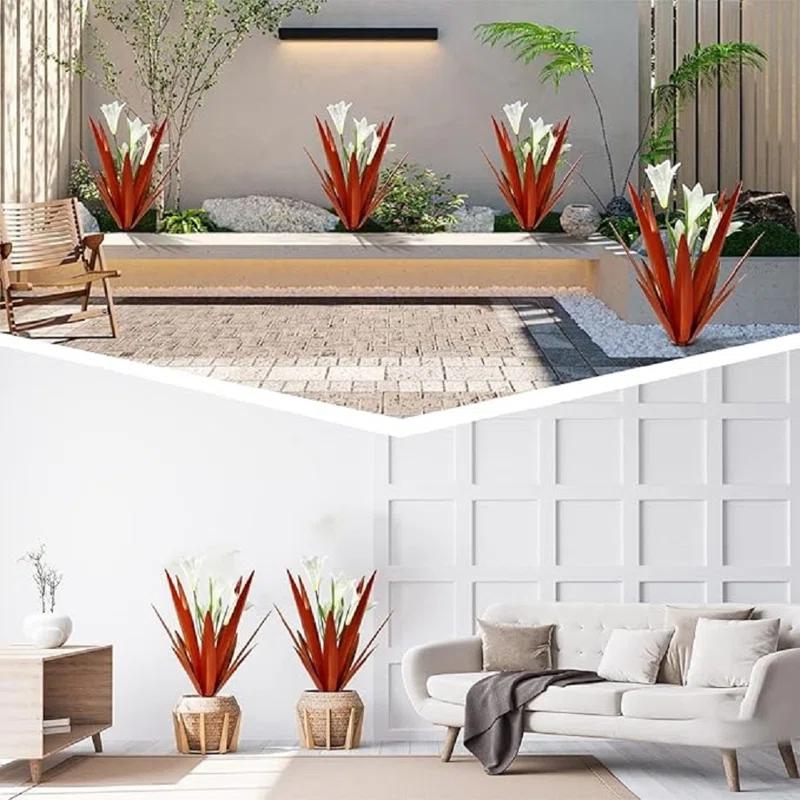 17 Stories Metal Agave Plant Outdoor Decoration Outdoor Garden Decoration Lily Mexican Yard Art Plant Garden Agave Lily Decorative Garden Gift (Set of 3)
