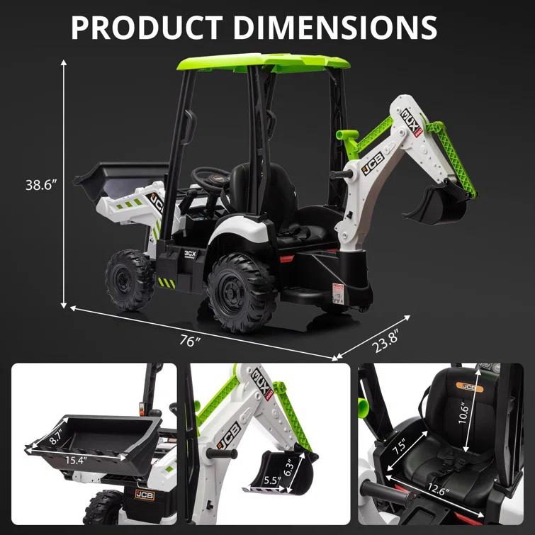 Hetoy 4 In 1 Ride On Excavator, 12V Battery Powered Electric Vehicle For Kids With Remote Control