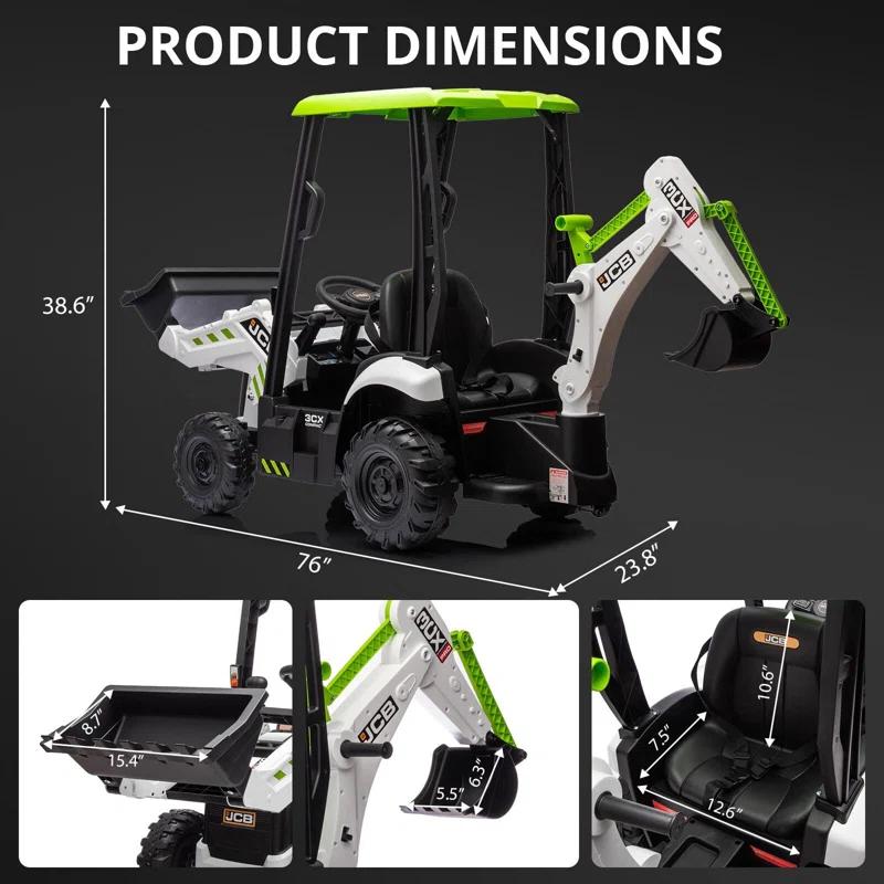 Hetoy 4 In 1 Ride On Excavator, 12V Battery Powered Electric Vehicle For Kids With Remote Control