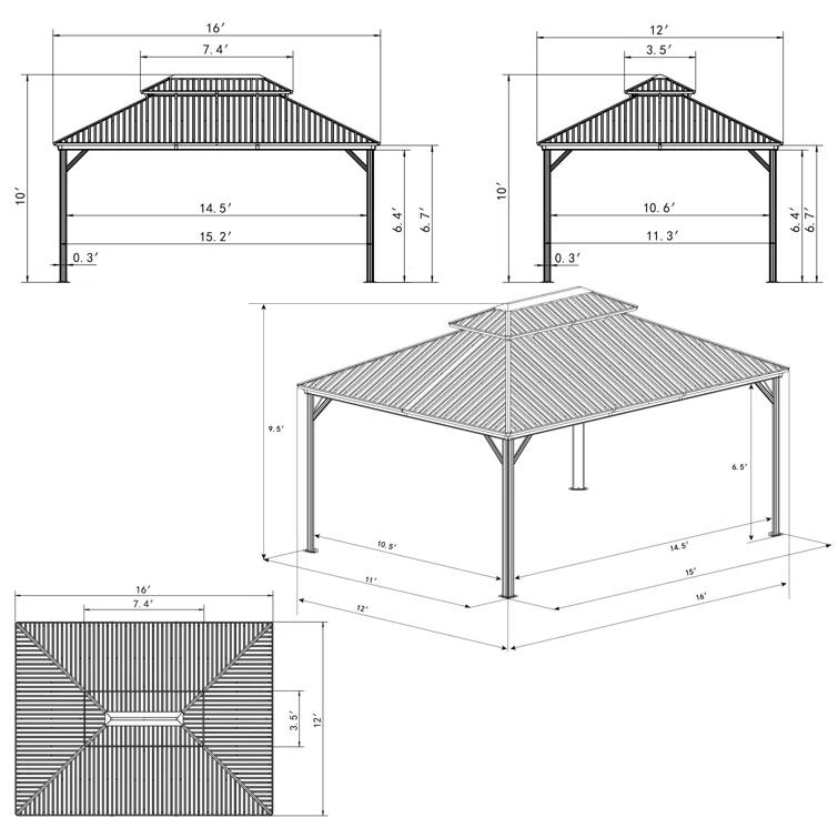 Kozyard Kozyard Caesar Gray Double Roof Hardtop Gazebo with Privacy Curtain and Mosquito Netting