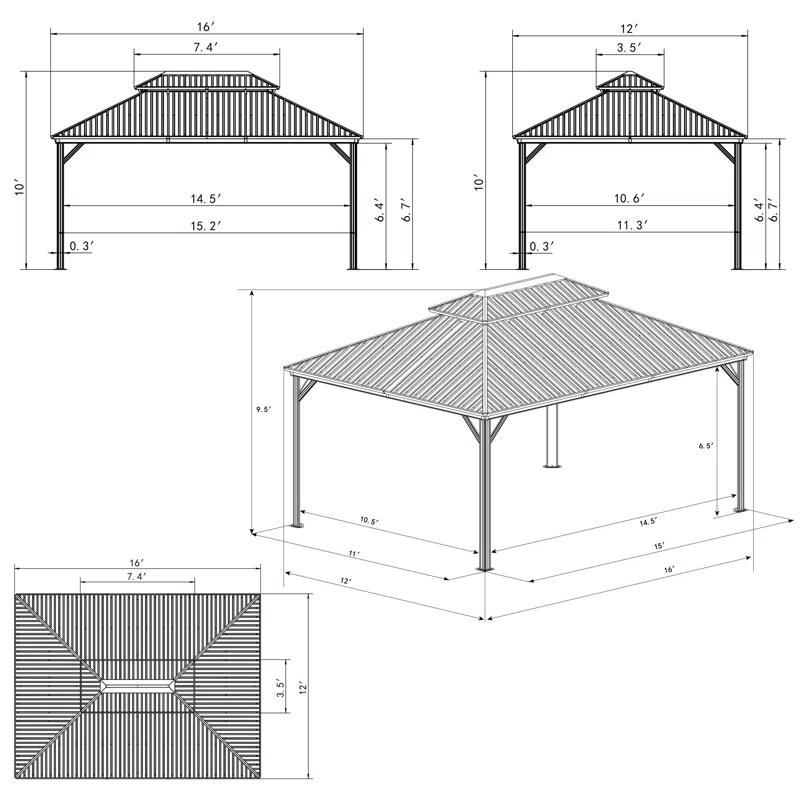 Kozyard Kozyard Caesar Gray Double Roof Hardtop Gazebo with Privacy Curtain and Mosquito Netting