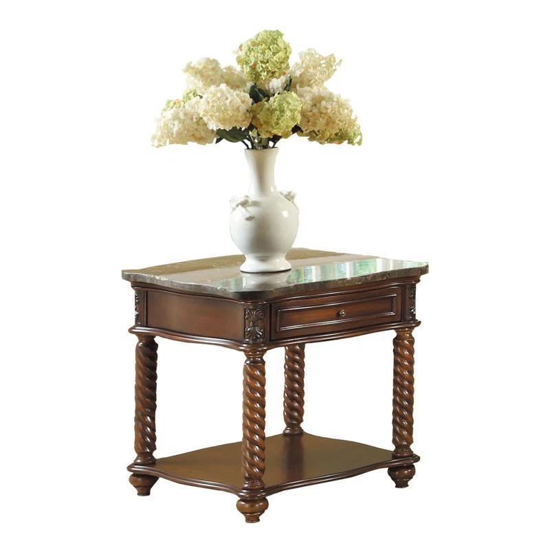 Bloomsbury Market Traditional End Table With Marble Top And Spiral Legs