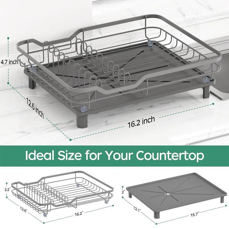 R&M Furniture Stainless Steel Rustproof Dish Drying Rack - Sturdy Dish Drainer for Kitchen Countertops with Drainer Plate, Multifunctional Design, Suitable for a Variety of Kitchen Utensils, Dimensions 16.2“ (L) x 12.6” (W)