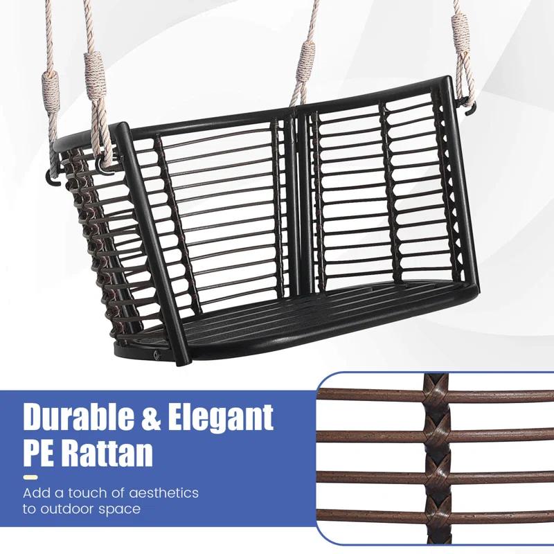 Arlmont & Co. Arlmont & Co. Patio Hanging Rattan Basket Chair Swing Hammock Chair With Seat Cushion