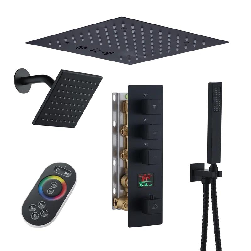 3 Functions 12 Inch Ceiling Mounted Thermostatic Shower System with 6 Body Jets