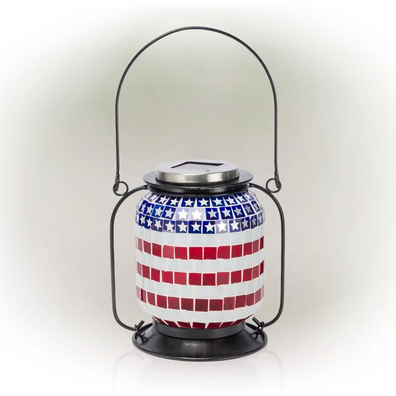 Patriotic Solar Powered LED Outdoor Lantern with Metal Frame