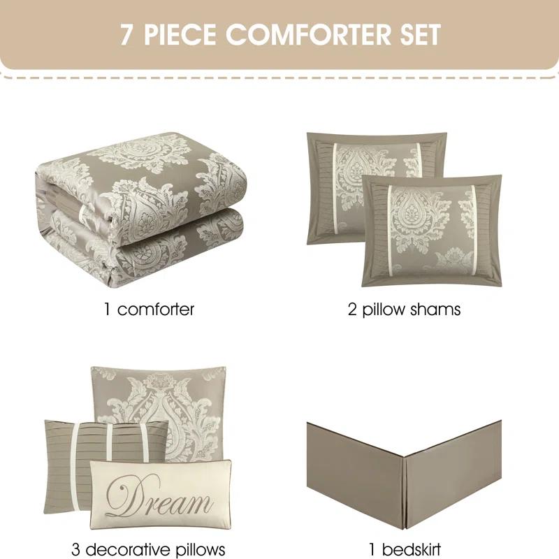 Therese 7 Piece Traditional Damask Comforter Set