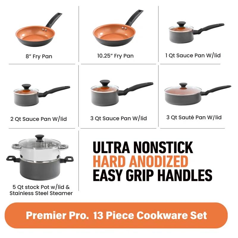 Gotham Steel Gotham Steel Pro Premier Hard Anodized 13 Piece Nonstick Cookware Set
