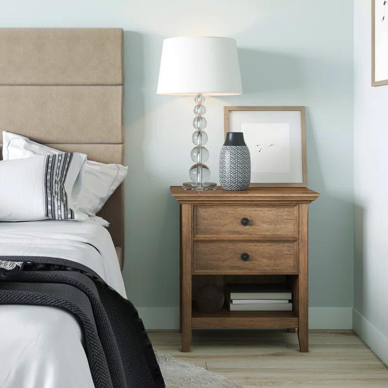 Simpli Home Amherst 24"W 2-Drawer Solid Wood Nightstand with Open Shelf