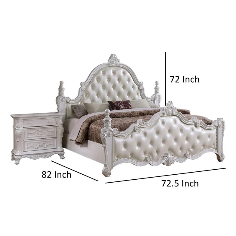 Benjara Moni Bed, Tufted Classical Upholstery