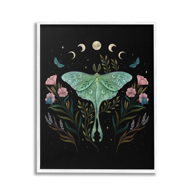 Stupell Industries Luna Moth with Florals Framed Giclee Art by Episodic Drawings