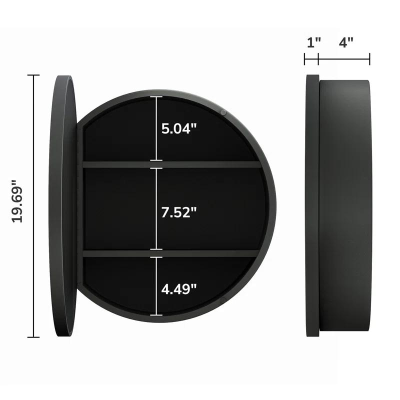 keonjinn WF-JSKJG-YX-R50-bk Gervon Round Wall Mounted Medicine Cabinet with Shelves