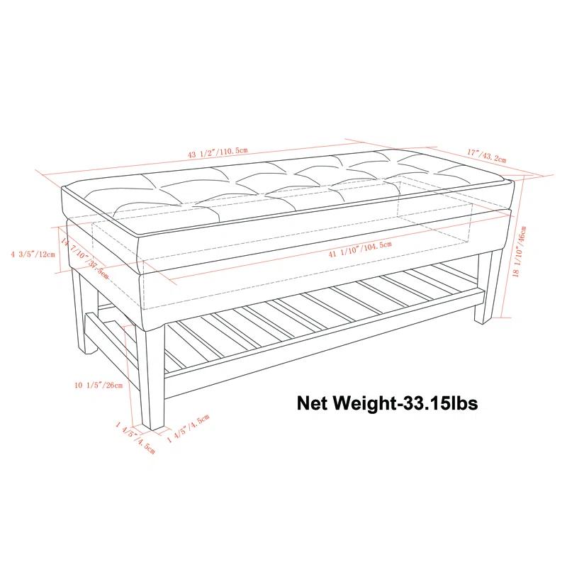 Simpli Home Cosmopolitan 44"W Transitional Tufted Storage Ottoman Bench with Lift Top