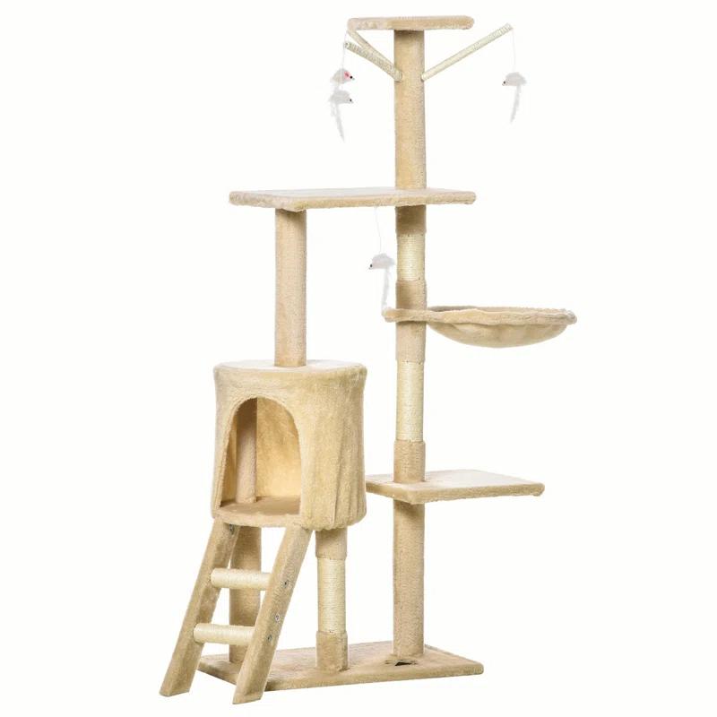 Tucker Murphy Pet™ 53" Plush Sturdy Interactive Cat Condo Tower Scratching Post Activity Tree House - Beige