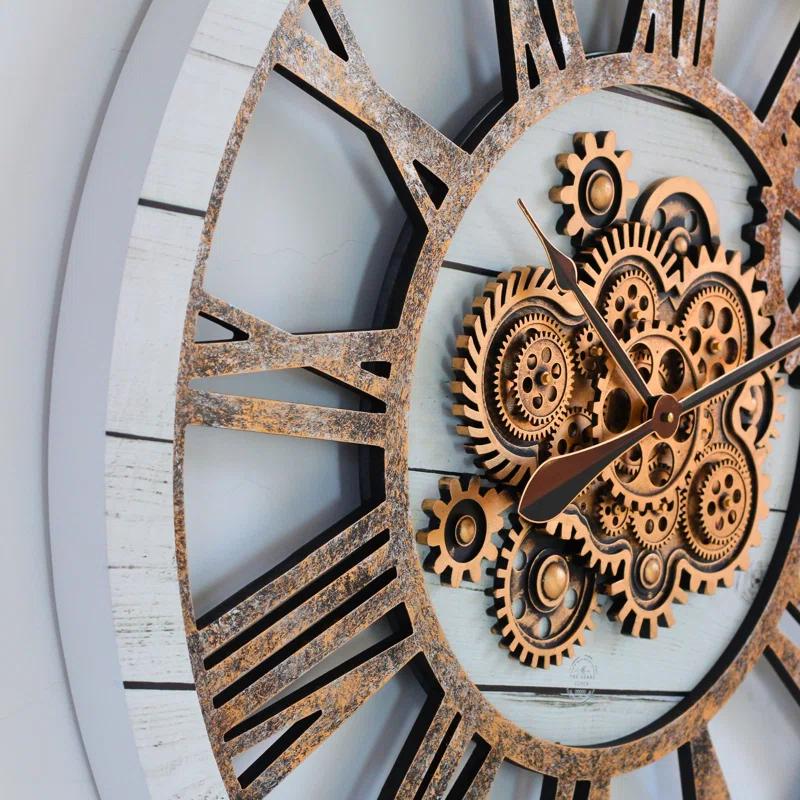 The Gears Clock Wall Clock 36" Round Oversized for Living Room decor with Real Moving Gears America Collection