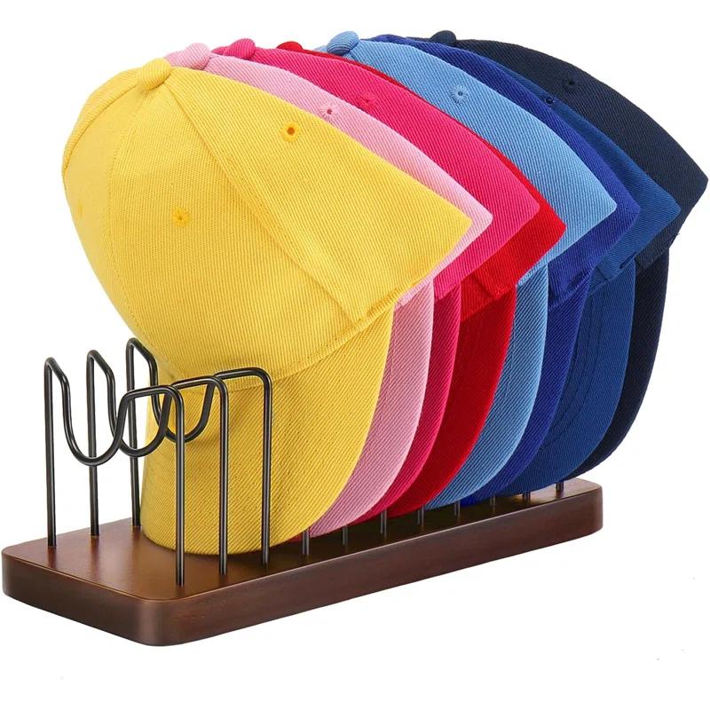17 Stories Hat Rack Stand For 10 Baseball Hats Wood Metal Hat Holder Storage Baseball Cap Organizer For Closet Dresser Desk ,Brown, 1 Pack