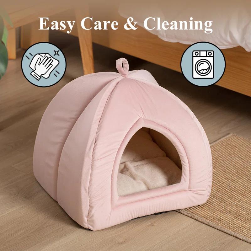 Tucker Murphy Pet™ Crystella Cat Bed for Indoor Cats, 2-in-1 Cat House with Removable Washable Pillow Cushion