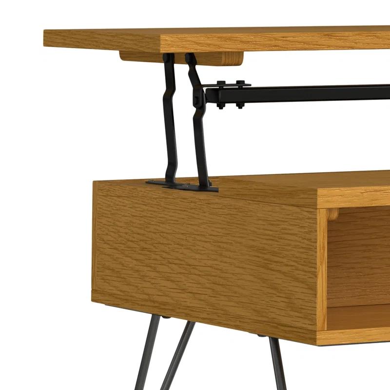 Simpli Home Hunter 36"W Solid Wood Industrial Small Lift Top Coffee Table with Hidden Storage and Metal Hairpin Legs