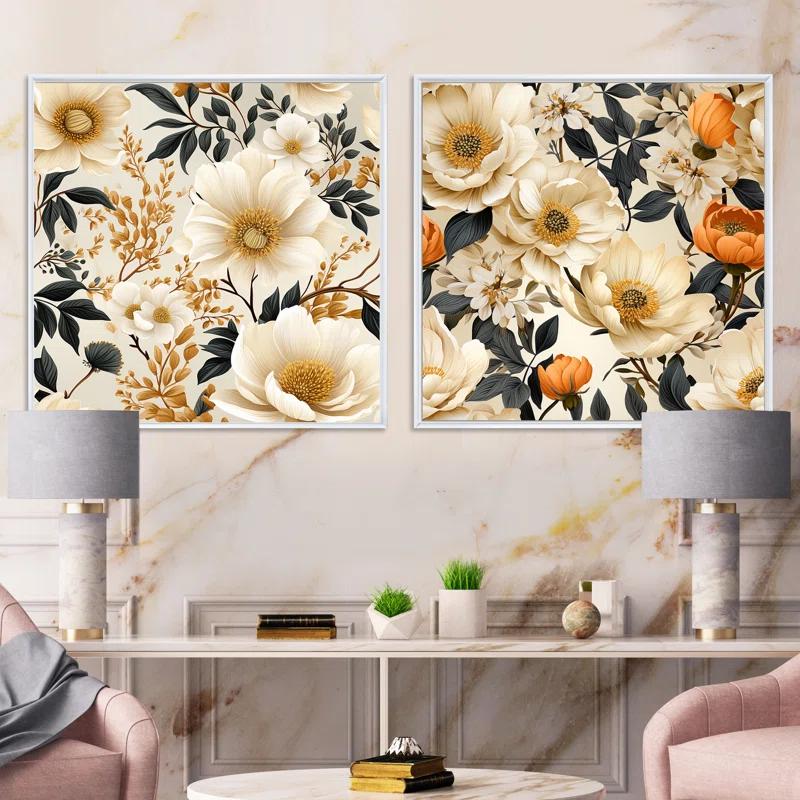 Vintage Flower Symphony II - Floral Square Collage Set Of 2