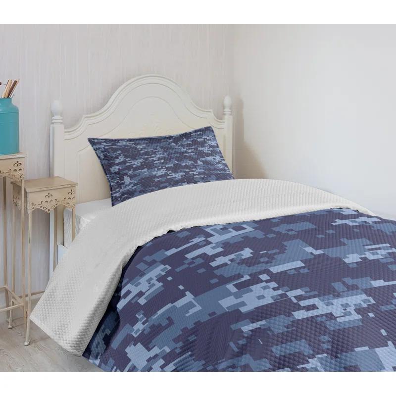 Ambesonne Ambesonne Camo Bedspread Set Grunge Camouflage Style Effect Pale Blue and Dark Blue