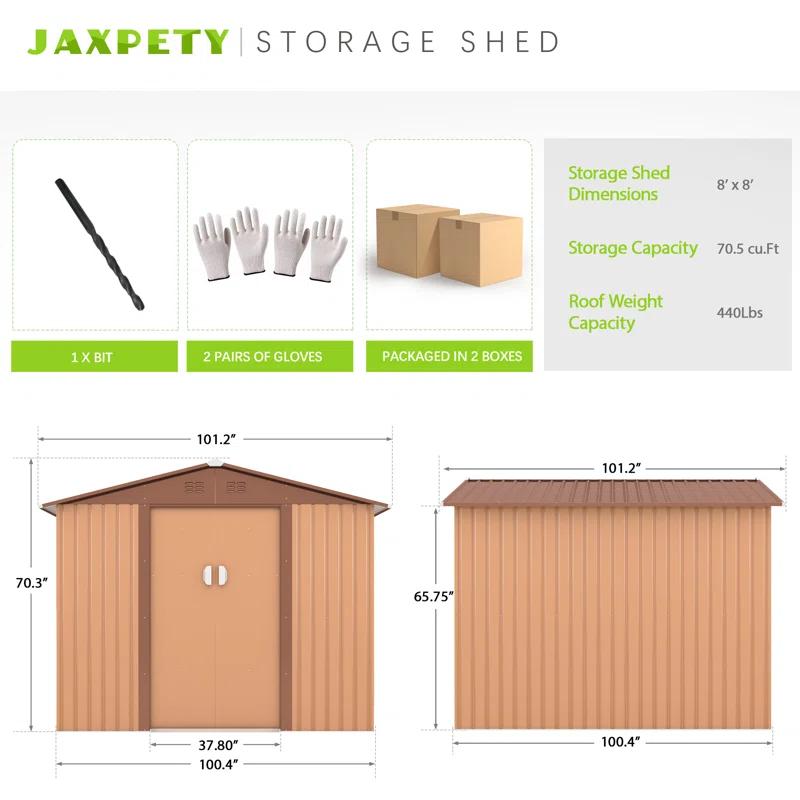 Jaxpety Outdoor 8 ft. W x 8 ft. D Metal Storage Shed