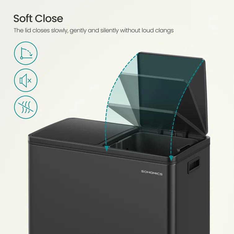 Songmics 2 x 8 Gallon Stainless Steel Multi-Compartments Trash Can with 15 trash bags