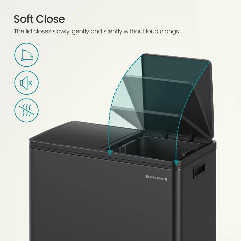 Songmics 2 x 8 Gallon Stainless Steel Multi-Compartments Trash Can with 15 trash bags