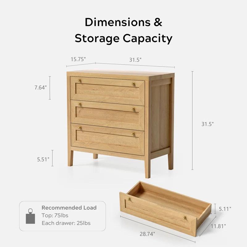 Bay Isle Home™ 3 Drawer Dresser,Wide Chest Of Drawers (Set of 2)