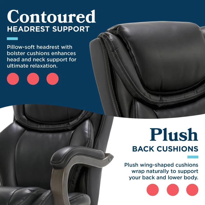 La-Z-Boy La-Z-Boy Harnett Big and Tall Executive Office Chair, Ergonomic High-Back Chair with Solid Wood Arms, ComfortCore with Memory Foam Cushions, Bonded Leather