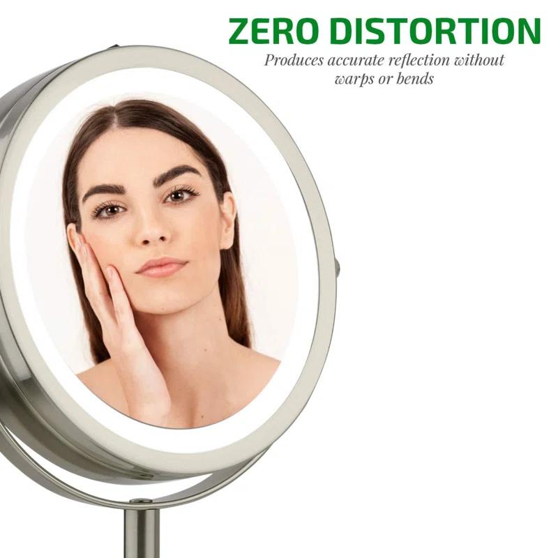 Ovente OVENTE 6" Lighted Makeup Mirror with 1X/7X Magnification, Cordless Tabletop Mount Vanity Round Mirror with 360° Swivel Design and Double Sided Cool Tone LED Ring Light, Nickel Brushed MLT60BR1X7X
