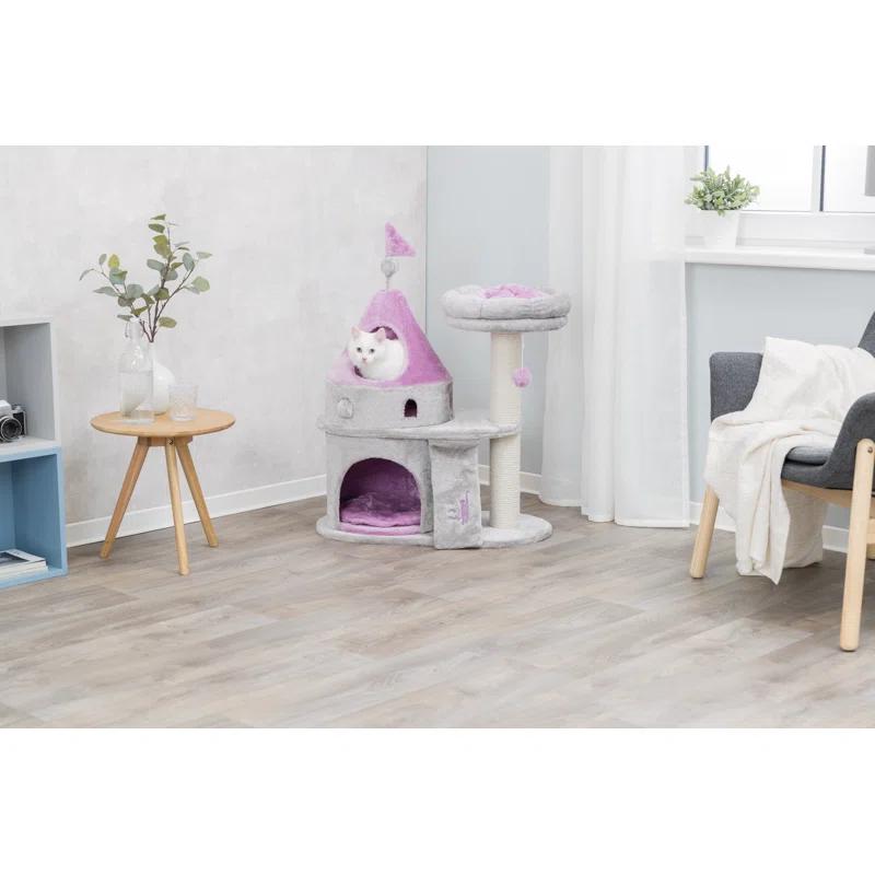 TRIXIE My Kitty Darling Castle Condo, Plush Cat Tree, Sisal Scratching Post, Removable Bed, Crinkling Blanket, Cat Toy