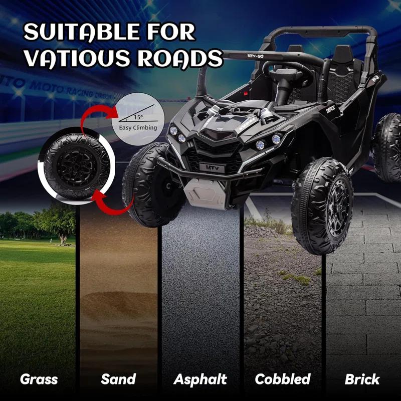 Ancheer 24V 7AH Real 2 Seater Ride On Toys For Big Kids W/ 20" Large Seat, Ride On UTV W/Remote Control, Bluetooth, 2X200W Powerful Motors, MP3, Lights, 4.5 Mph Max Speed, Power Car Wheels