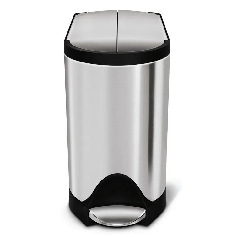 Simplehuman 10 Liter Butterfly Lid Bathroom Trash Can, Brushed Stainless Steel