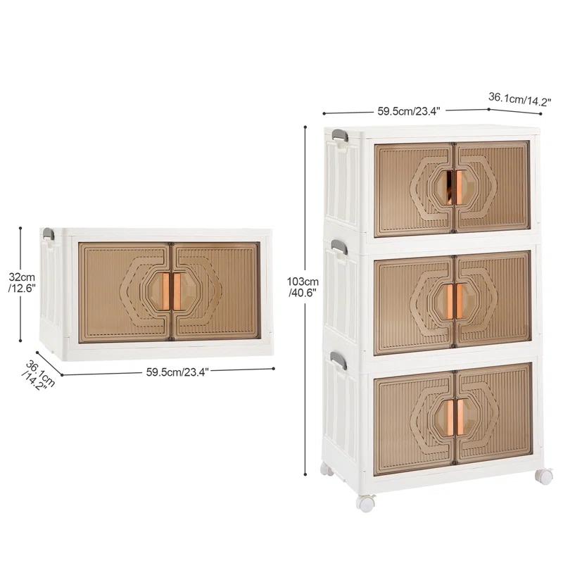 Rebrilliant Canas 3 Pack Stackable Storage Bins Folding Organizer Boxes Collapsible Closet With Doors Wheels Lids