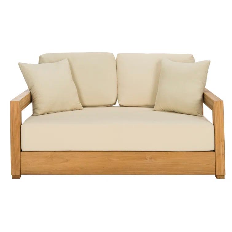 SAFAVIEH OUTDOOR COUTURE Montford 2-Seat Bench Natural Teak / Beige