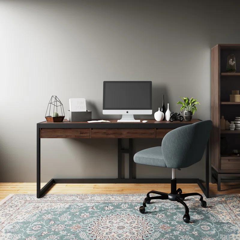 Simpli Home Erina 48"W Solid Acacia Wood Small Desk, Industrial Style with Keyboard Tray and 2 Drawers