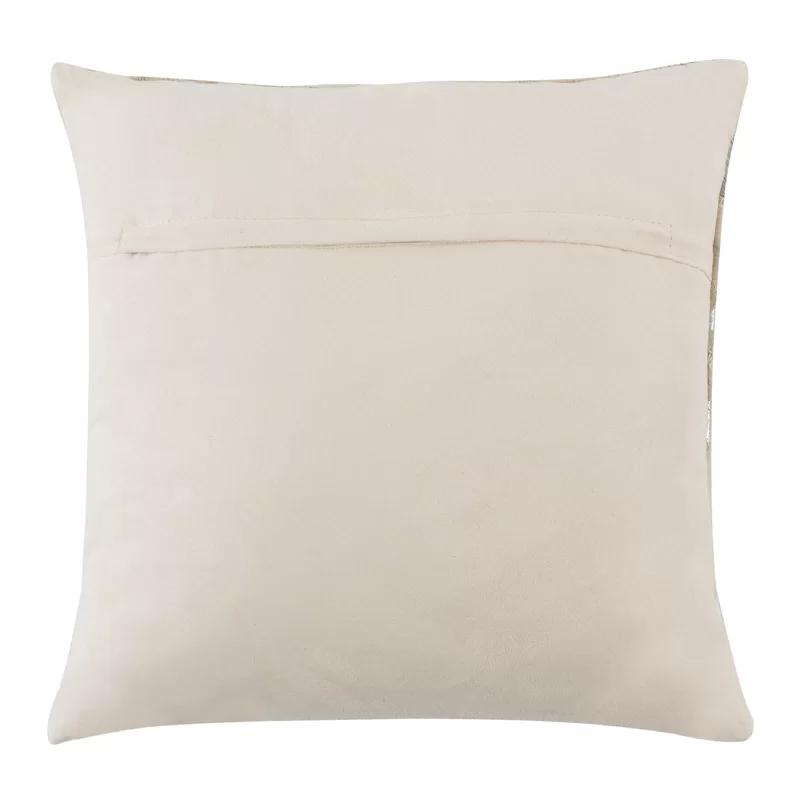 18" Square Silver and White Cowhide Geometric Pillow