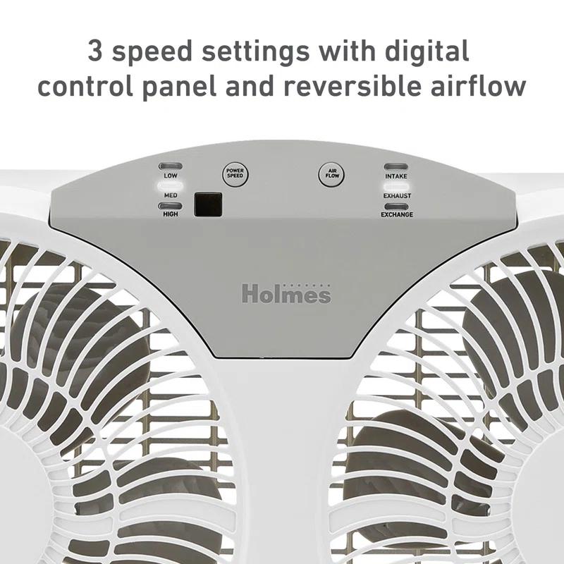 Holmes 9" Twin-Blade Digital Window Fan, Reversible Airflow, 3 Speeds, Remote Control