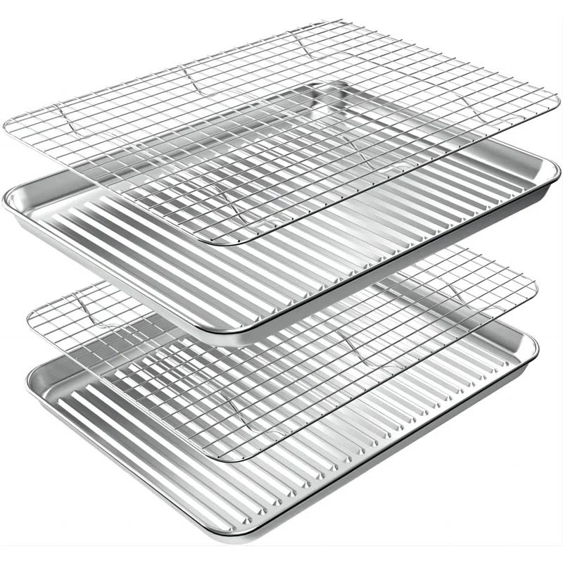 APPENIN WINTER PARK CORP Baking Sheet With Rack Set (2 Pans + 2 Racks), Stainless Steel Cookie Sheet With Cooling Rack, Nonstick Baking Pan, Warp Resistant & Heavy Duty & Rust Free, Size 16 X 12 X 1 Inches