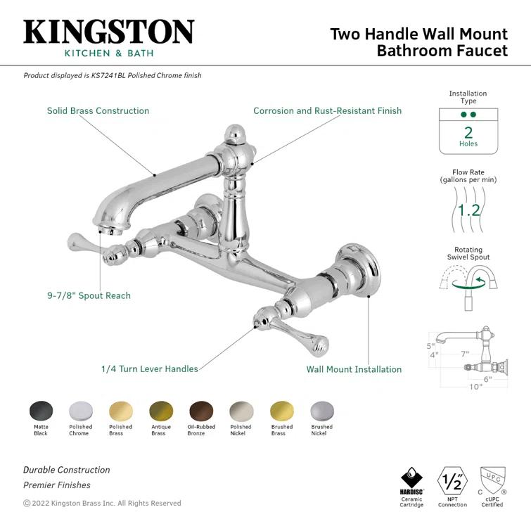 Kingston Brass Kingston Brass English Country Two-Handle 2-Hole Wall Mount Bathroom Faucet KS7246BL
