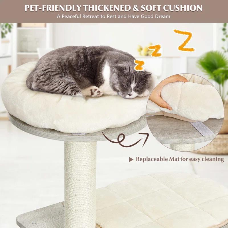 Archie & Oscar™ 46" Modern Wooden Cat Tree With Platform & Washable Cushions For Kittens & Cats