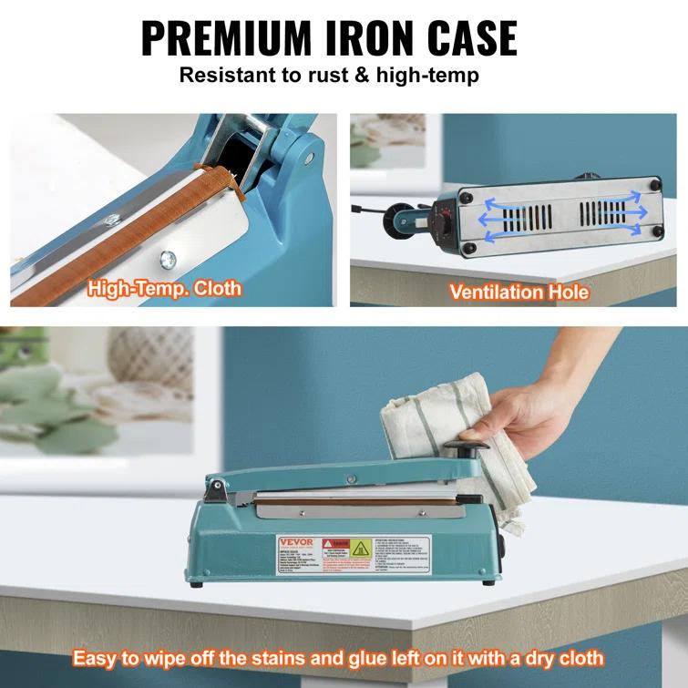 VEVOR VEVOR 8" Iron Hand Impulse Heat Sealer Machine Poly Bag Sealing for Plastic Bag