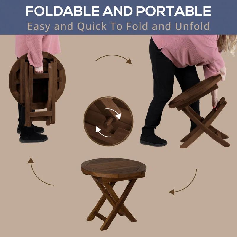 RRI Goods RRI Goods Teak Wood Folding Round Coffee Table, Teak Oil Finish for Camping & Outdoor Entertaining, Ideal Table for Backyard, Porch, Balcony (20"D x 20"W x 18"H)