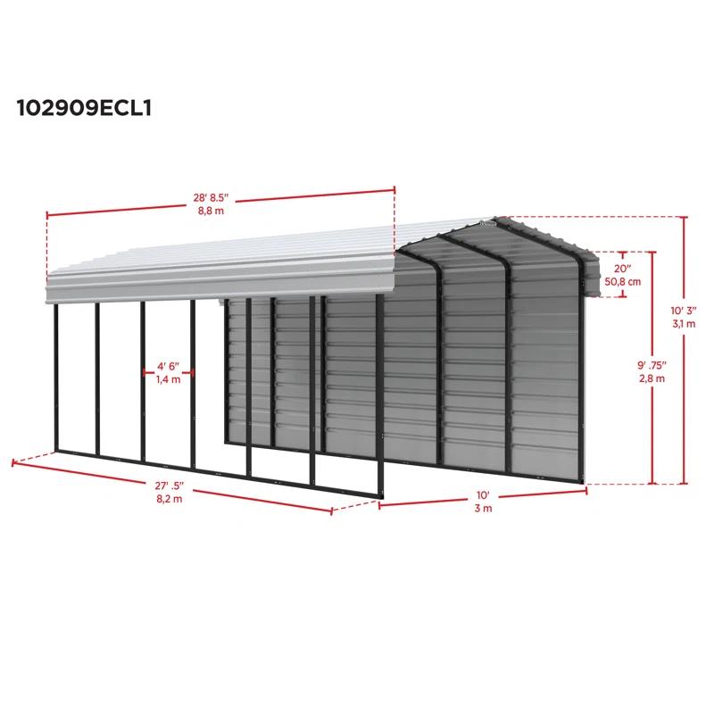 Arrow Arrow Steel Carport with 1 Side Wall Kit, 10x29x09