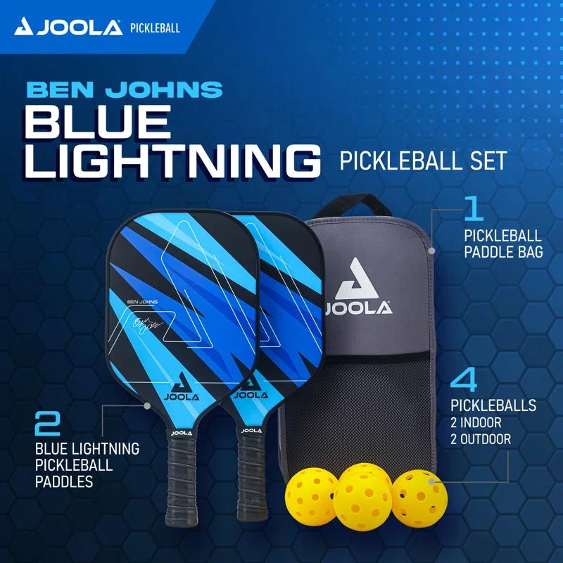 Joola USA JOOLA Ben Johns Pickleball Set w/ 2 Fiberglass Paddles - Includes 2 Indoor & 2 Outdoor Balls & Bag
