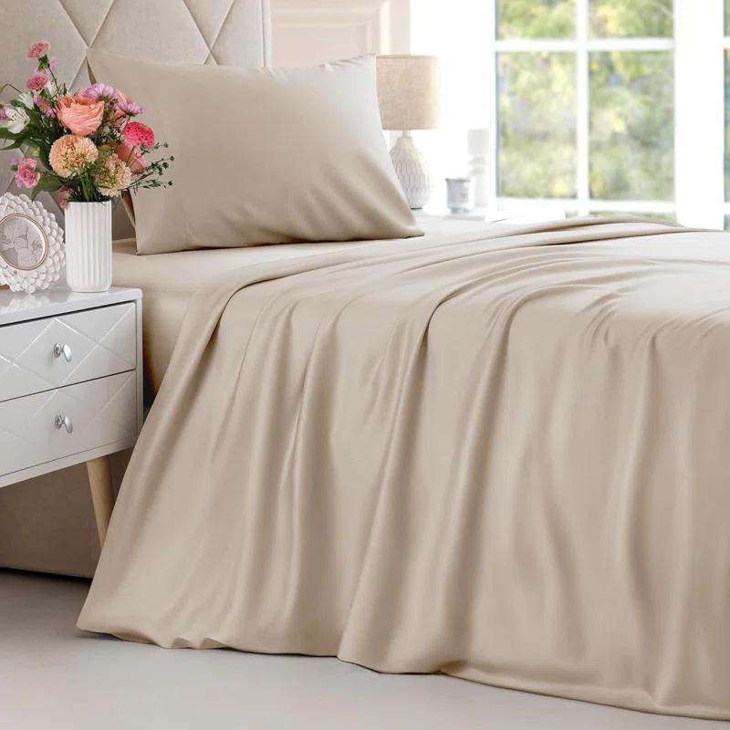 CGK Linens Premium Rayon From Bamboo 4 Piece Deep Pocket Ultra Soft & Cooling Sheet Set